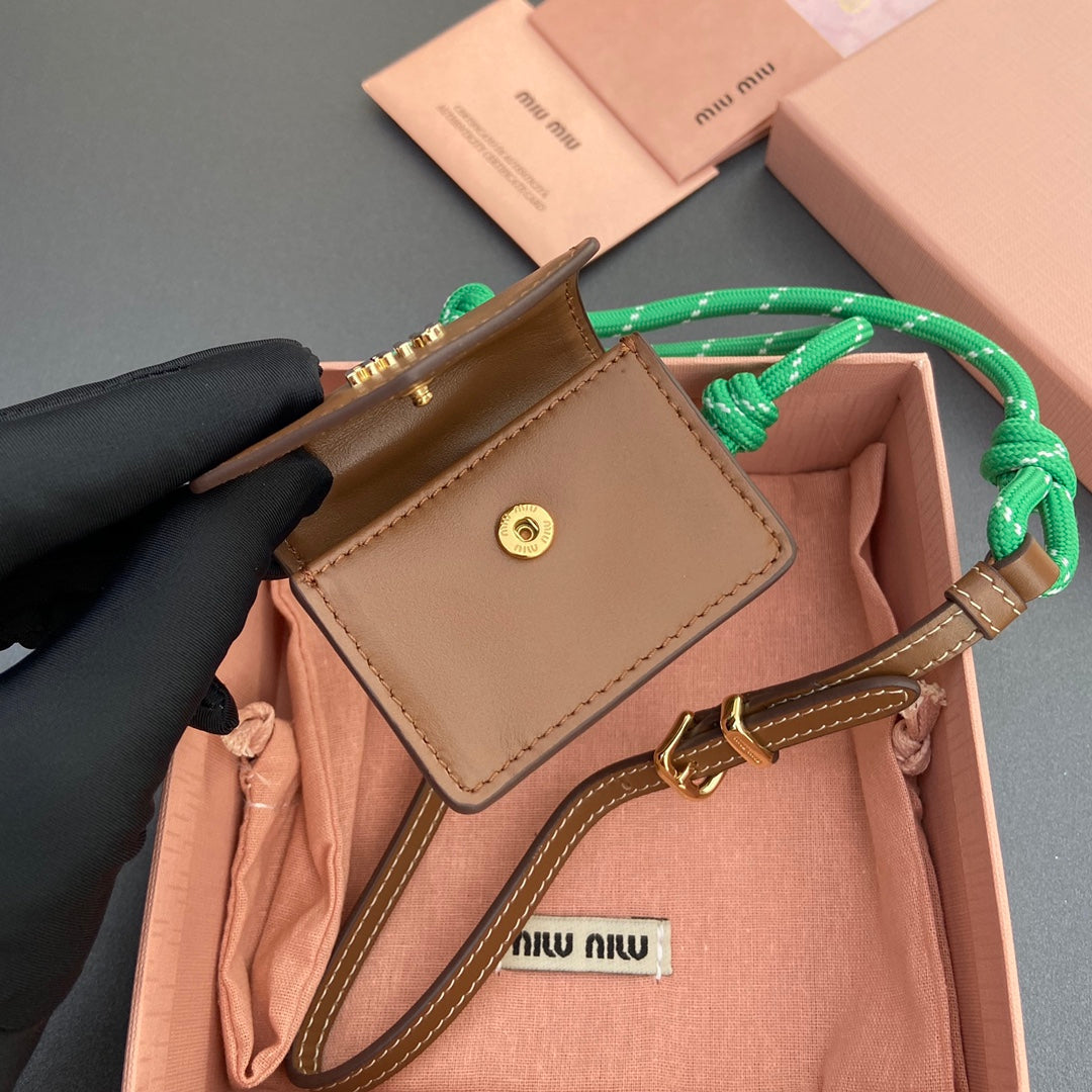 MICRO BAG 7 IN TAWNY BROWN SMOOTH LAMBSKIN GREEN STRAP