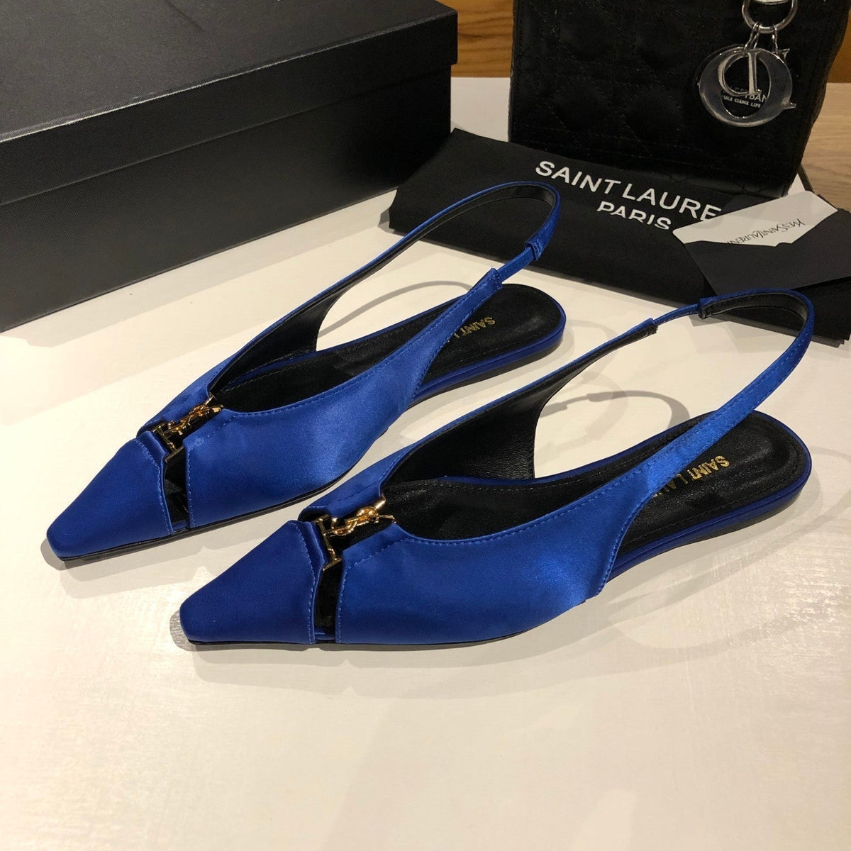 BABYLONE SLINGBACK FLAT IN SAPPHIRE BLUE SILK