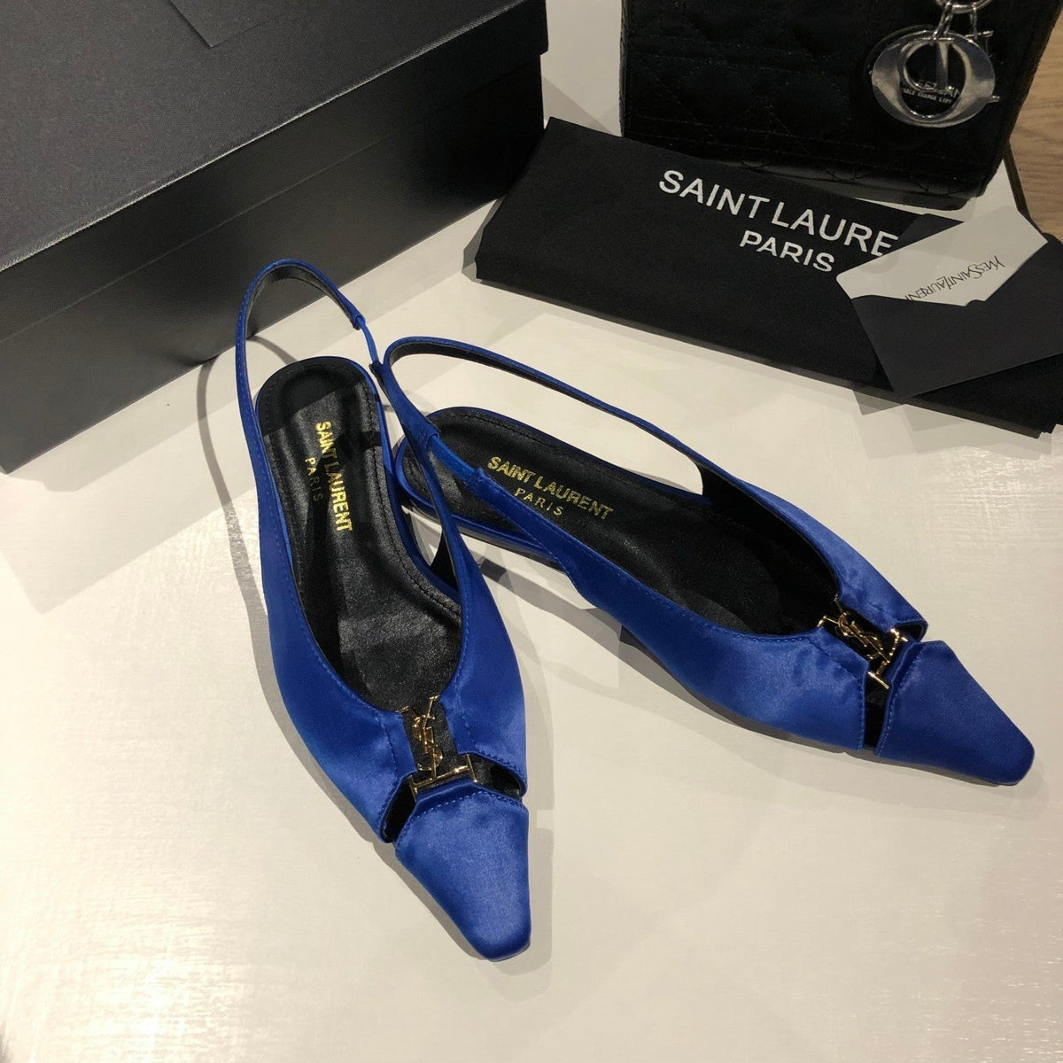 BABYLONE SLINGBACK FLAT IN SAPPHIRE BLUE SILK