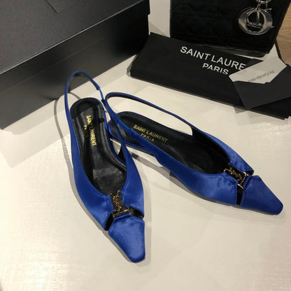 BABYLONE SLINGBACK FLAT IN SAPPHIRE BLUE SILK