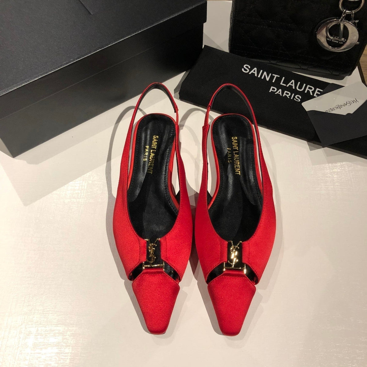 BABYLONE SLINGBACK FLAT IN RED SILK