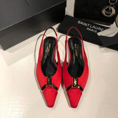 BABYLONE SLINGBACK FLAT IN RED SILK