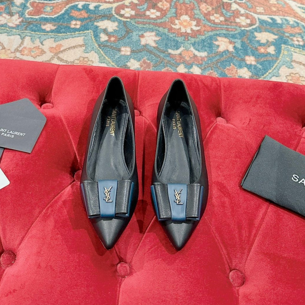 CASSANDRA BALLET FLAT IN BLACK MIX BLUE SMOOTH LAMBSKIN