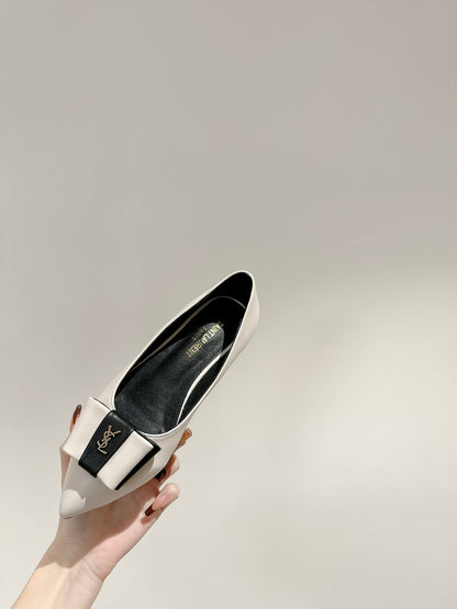 CASSANDRA BALLET FLAT IN WHITE MIX BLACK SMOOTH LAMBSKIN