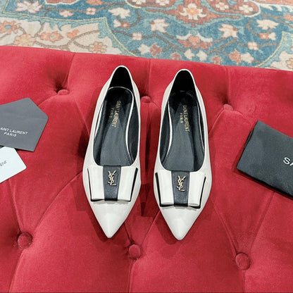 CASSANDRA BALLET FLAT IN WHITE MIX BLACK SMOOTH LAMBSKIN