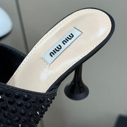 BLACK HIGH-HEELS COWHIDE WITH CRYSTALS-BLACK