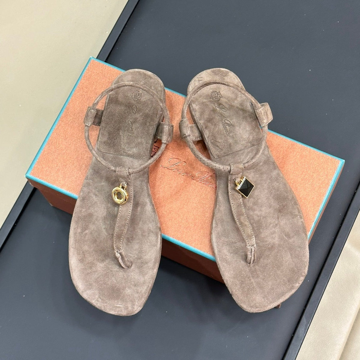 Loro Piana Medium Gray Mindil Sandal In Leather