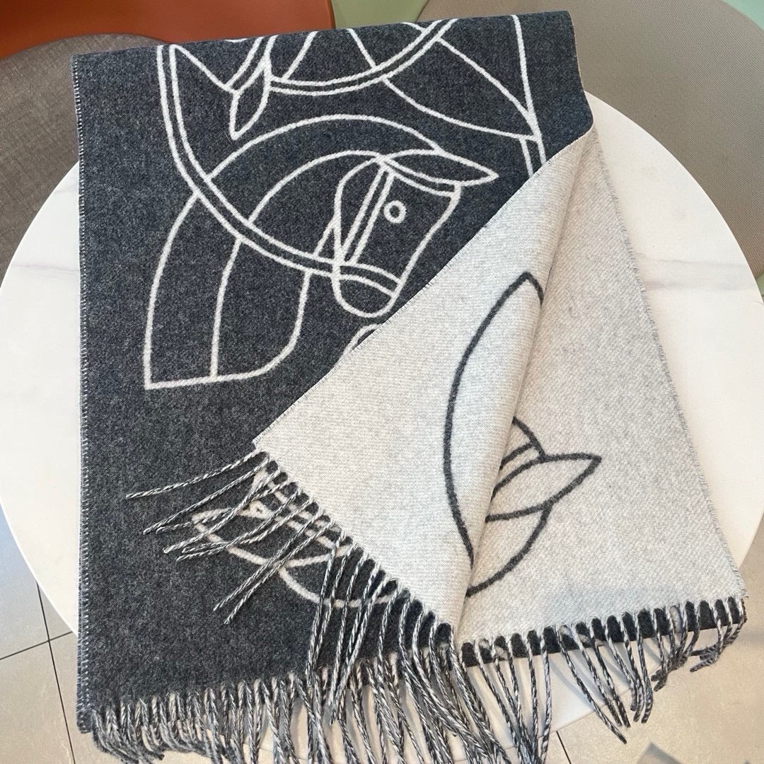 CASAQUE ENTRELACS EQUESTRES 190 CM SCARF IN SHADOW GRAY CASHMERE