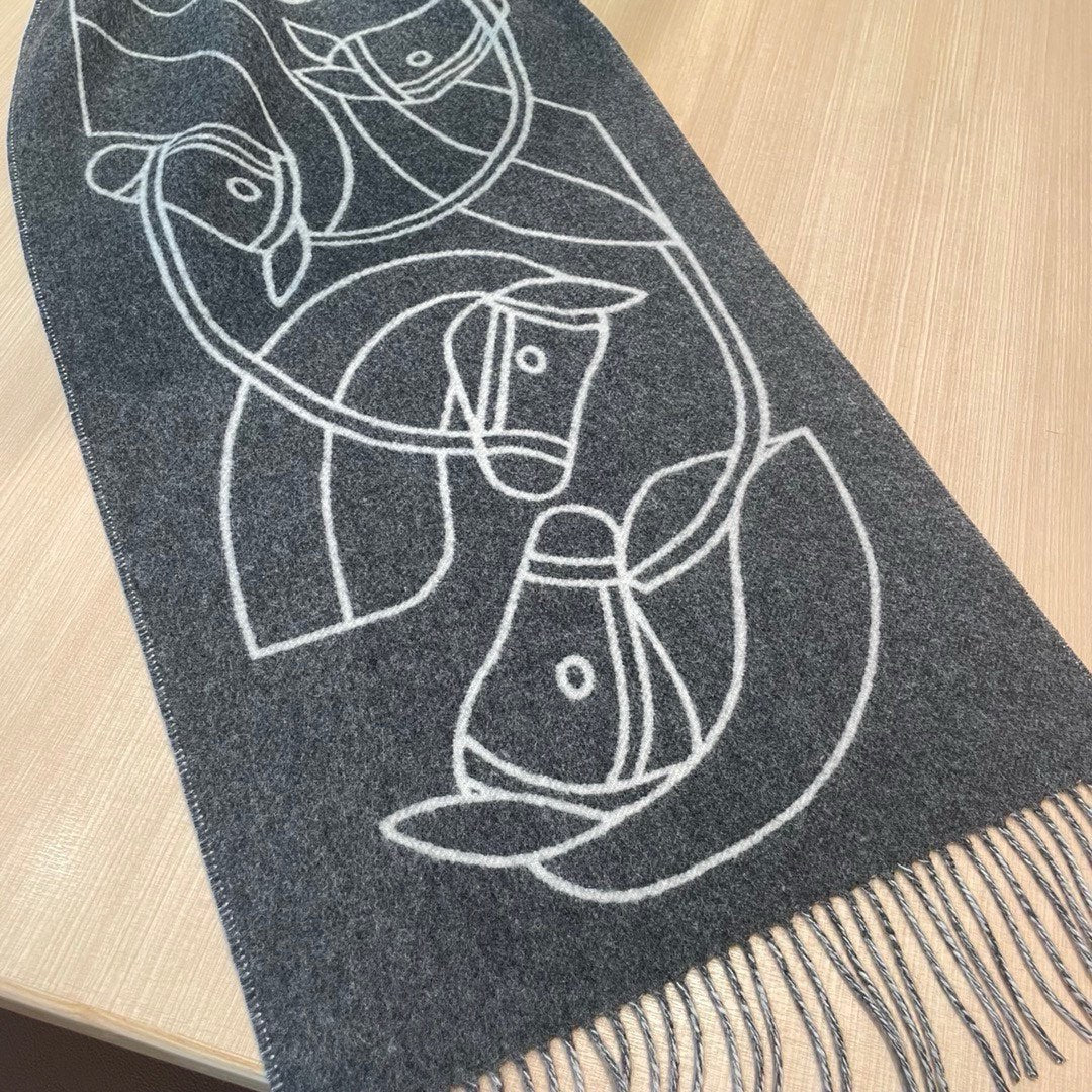 CASAQUE ENTRELACS EQUESTRES 190 CM SCARF IN SHADOW GRAY CASHMERE