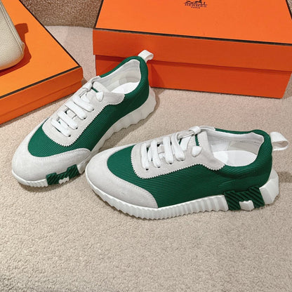 MAINLAND SNEAKER IN PALE GRAY SUEDE AND FOREST GREEN BREATHABLE MESH FABRIC