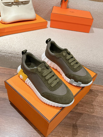 MAINLAND SNEAKER IN ARMY GREEN SUEDE AND BREATHABLE MESH FABRIC