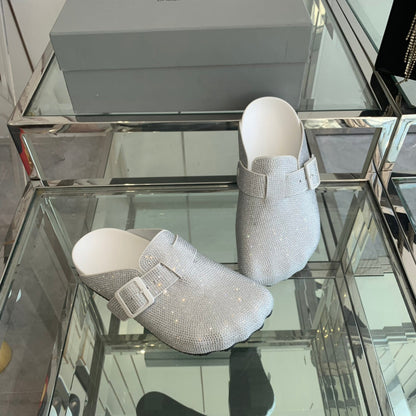 BIRKENSTOCK CLOG ATTACHED RHINESTONES IN WHITE CALFSKIN