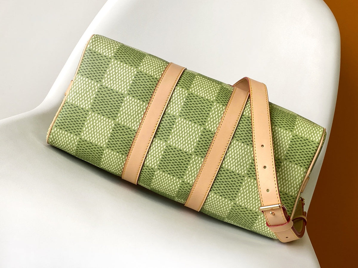 KEEPALL BANDOULIÈRE 34 BAG IN GREEN DAMIER GOLF COATED CANVAS