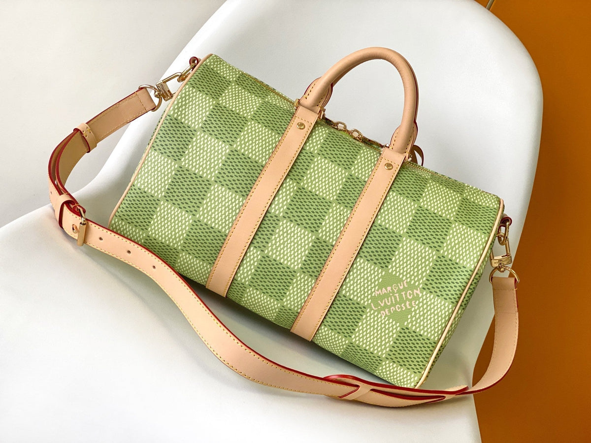 KEEPALL BANDOULIÈRE 34 BAG IN GREEN DAMIER GOLF COATED CANVAS