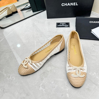BALLET FLAT 10 MM IN WHITE MIX BEIGE RAFFIA