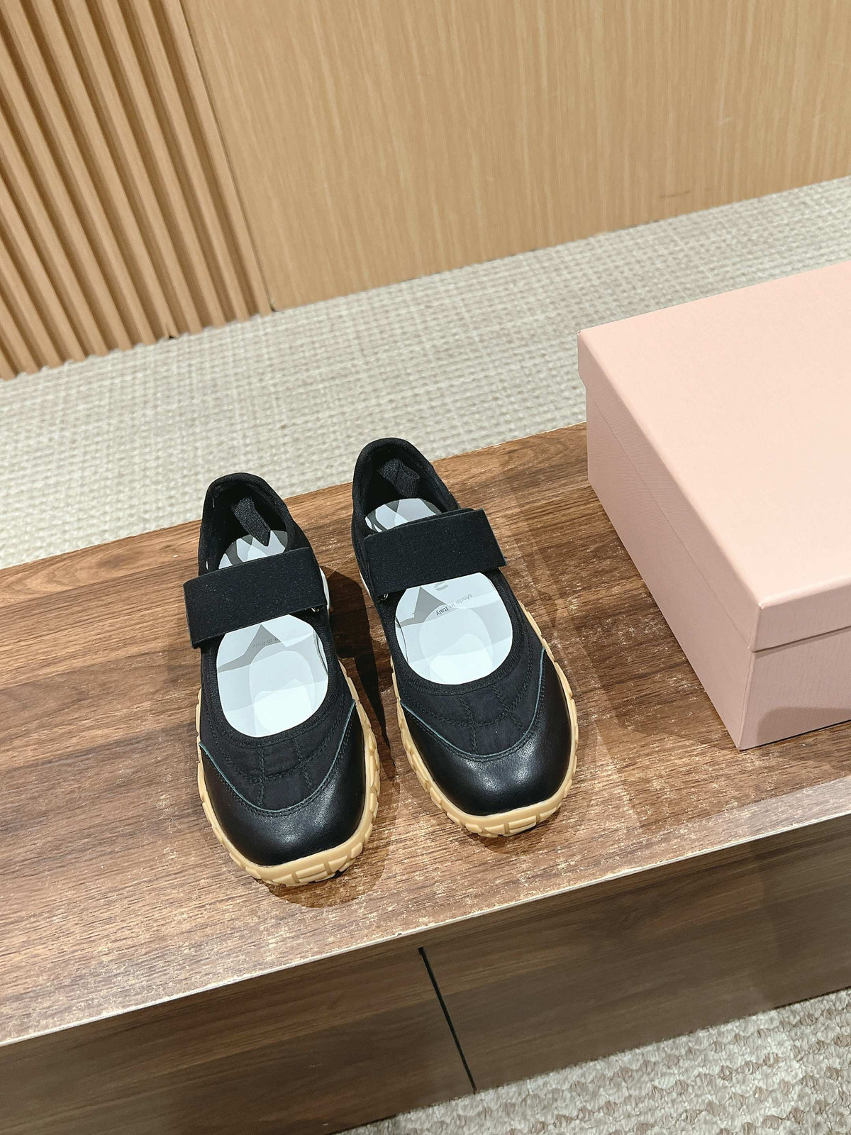 BALLET SHOES IN BLACK LAMBSKIN AND FABRIC ANTI-SLIP RUBBER SOLE