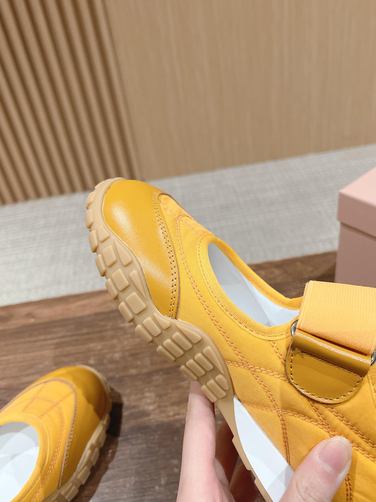 BALLET SHOES IN YELLOW LAMBSKIN AND FABRIC ANTI-SLIP RUBBER SOLE