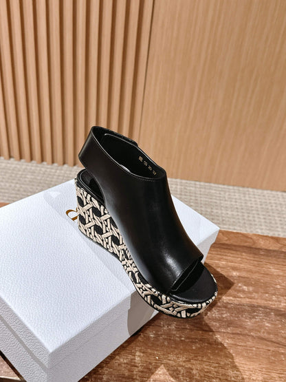 ATTITUDE WEDGE HIGH SLINGBACK 90MM IN BLACK CALFSKIN CANVAS SOLE