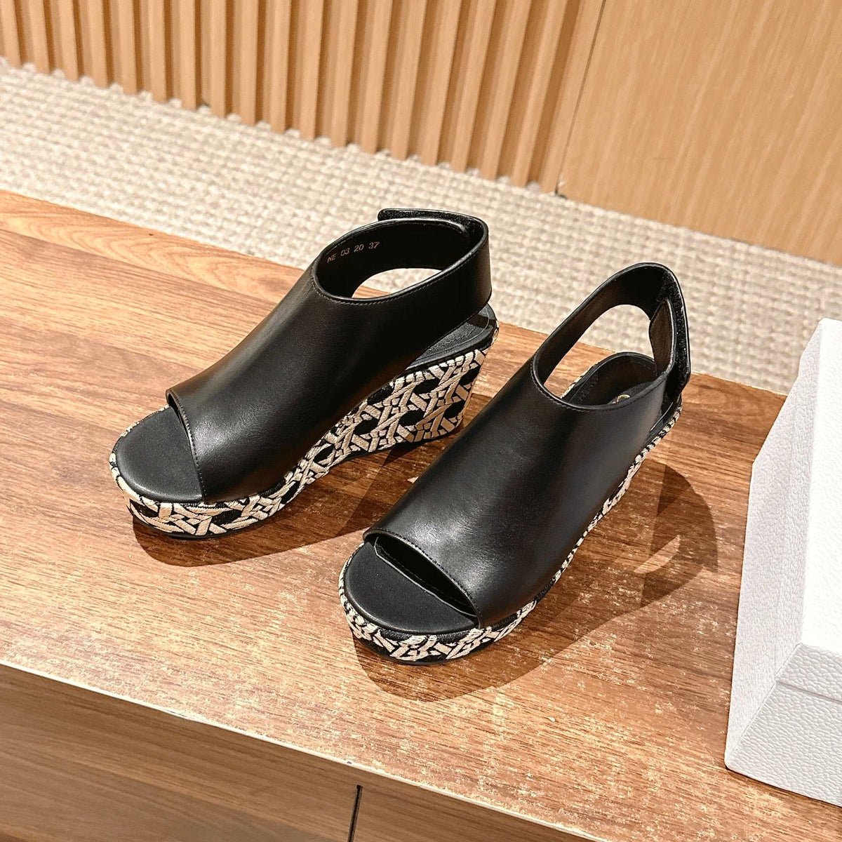 ATTITUDE WEDGE HIGH SLINGBACK 90MM IN BLACK CALFSKIN CANVAS SOLE