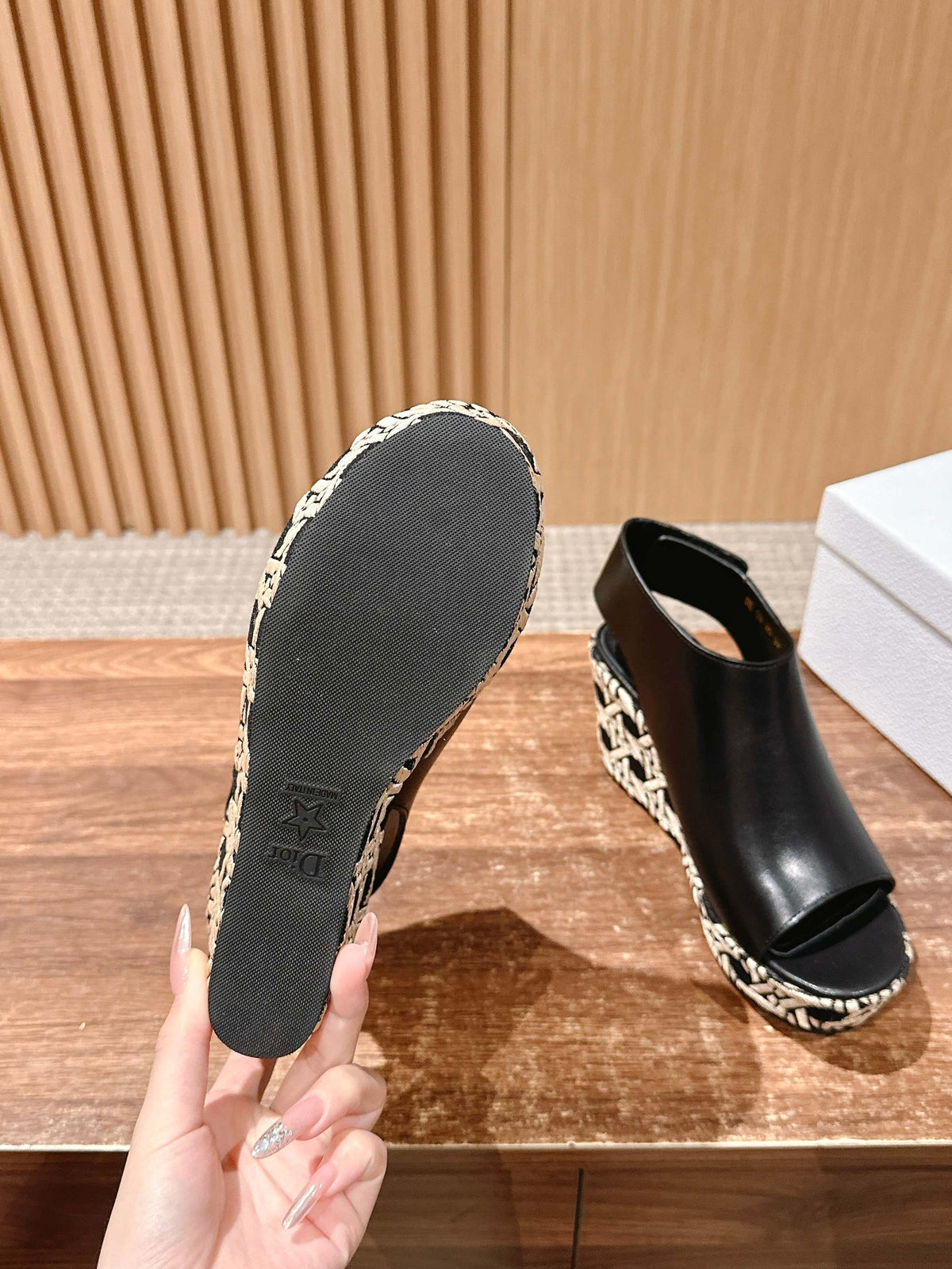 ATTITUDE WEDGE HIGH SLINGBACK 90MM IN BLACK CALFSKIN CANVAS SOLE