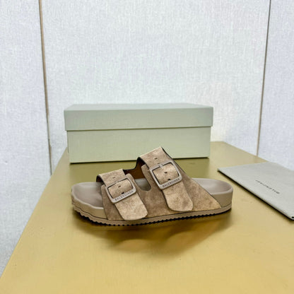 BIRKENSTOCK SLIPPERS IN LIGHT BROWN SUEDE