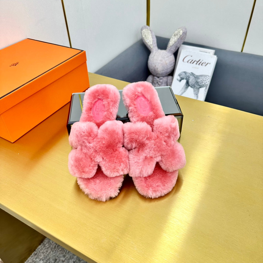 0RAN SHEARLING SANDALS DARK PINK