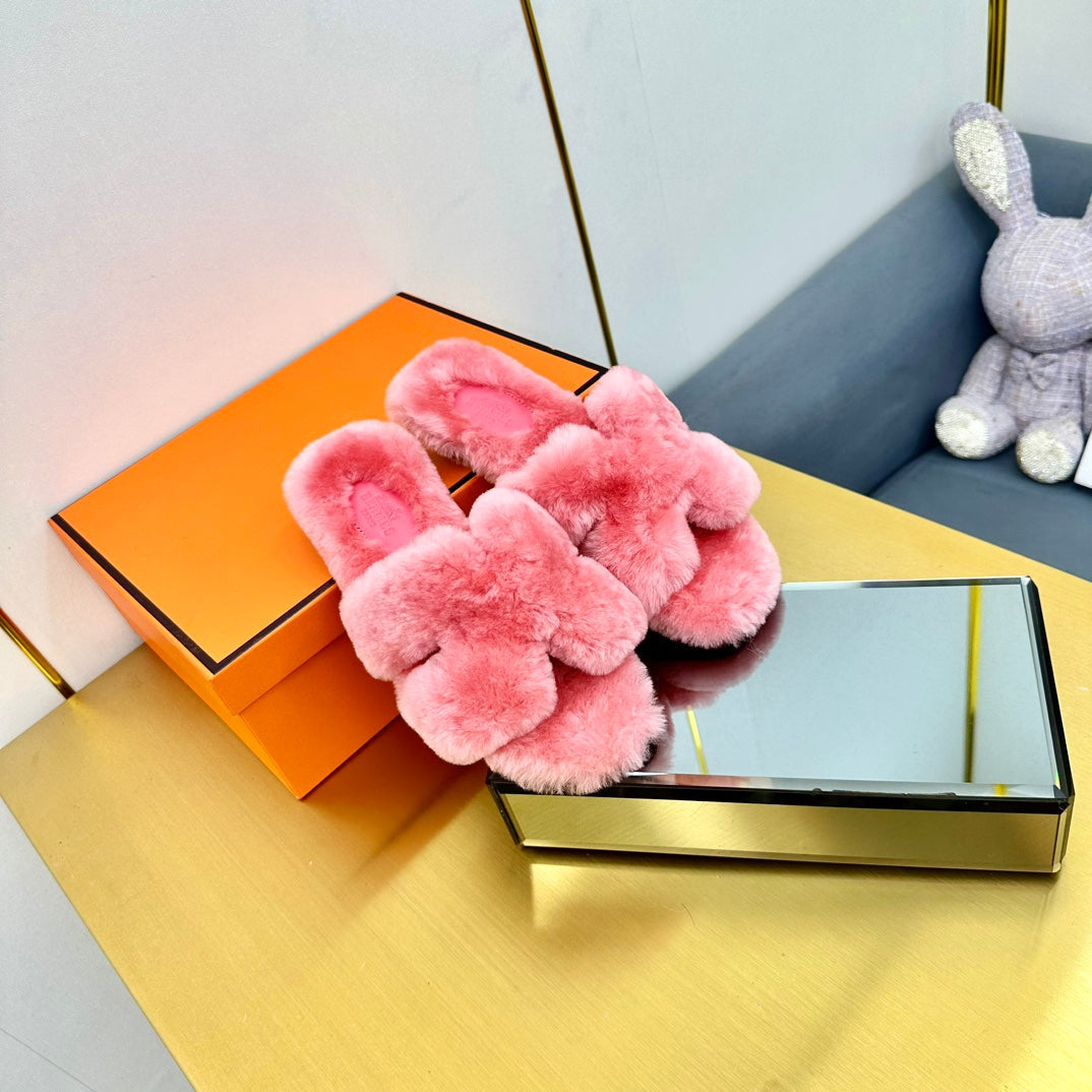 0RAN SHEARLING SANDALS DARK PINK