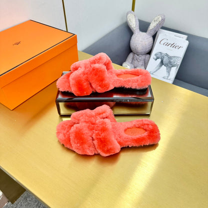 0RAN SHEARLING SANDALS RED PINK