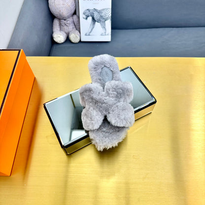 0RAN SHEARLING SANDALS SILVER GRAY