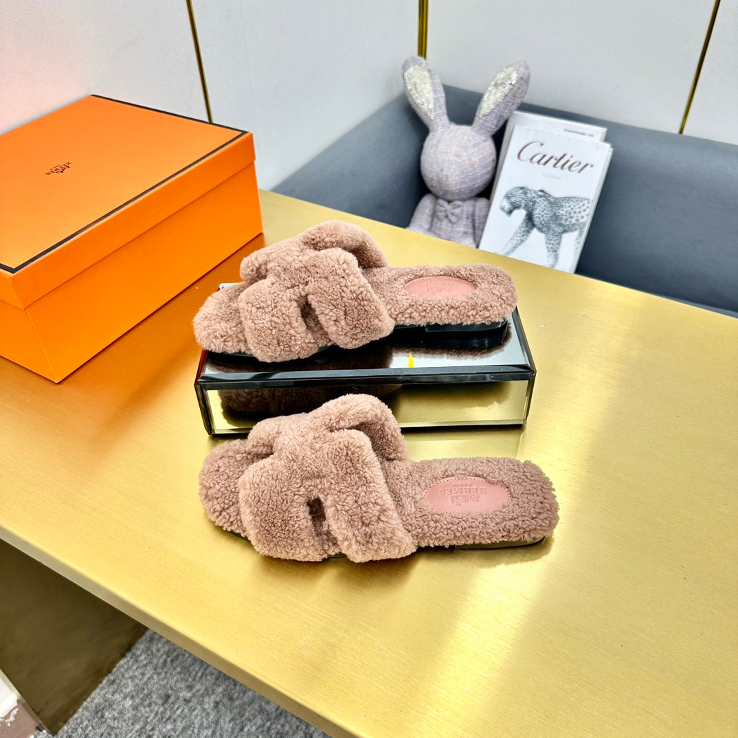 0RAN SHEARLING SANDALS ROSY BROWN