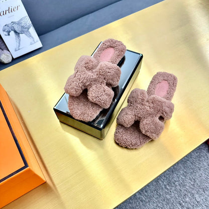 0RAN SHEARLING SANDALS ROSY BROWN