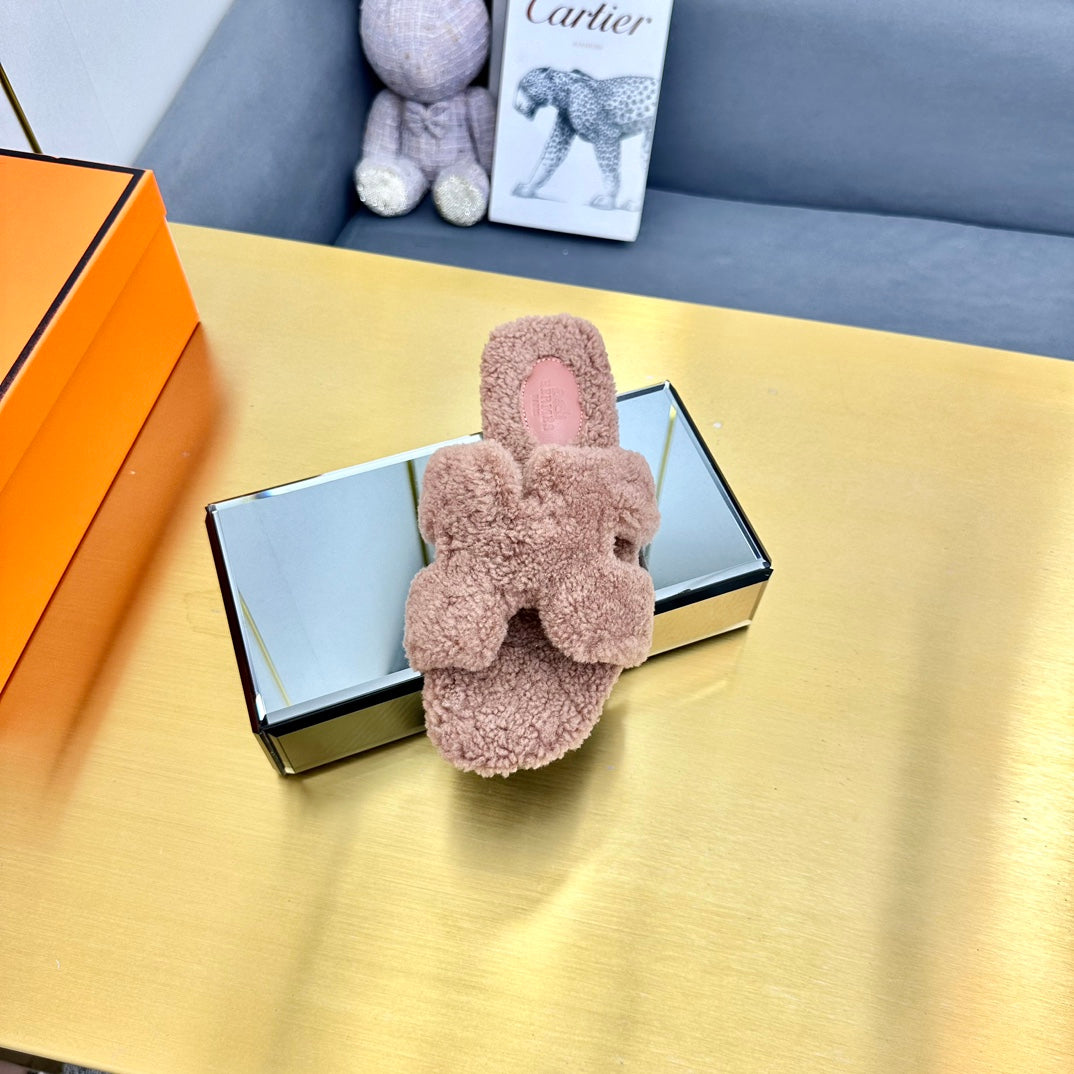 0RAN SHEARLING SANDALS ROSY BROWN