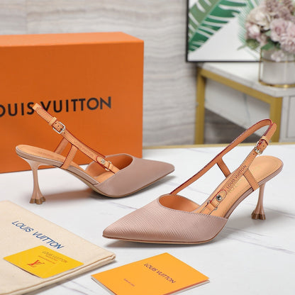 LV WOMEN BLOSSOM SLINGBACK PUMP IN NUDE BEIGE EMBROIDERED FABRIC
