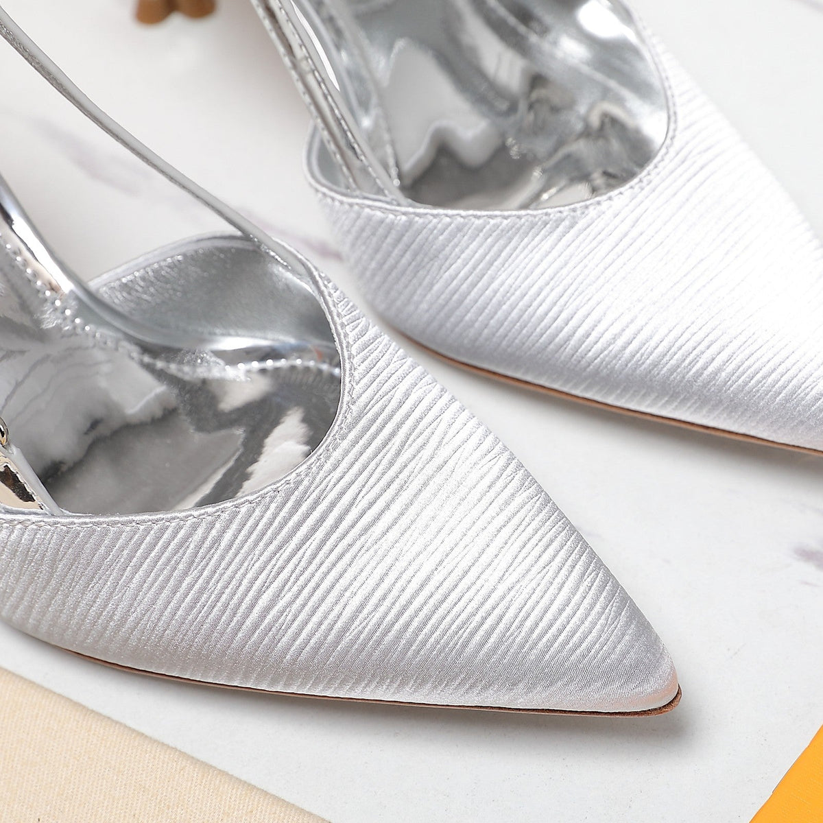 LV WOMEN BLOSSOM SLINGBACK PUMP IN SILVER EMBROIDERED FABRIC