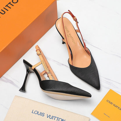 LV WOMEN BLOSSOM SLINGBACK PUMP IN BLACK EMBROIDERED FABRIC