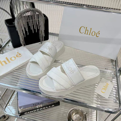 MILA FLAT SLIDES 5 CM IN WHITE CALFSKIN AND RE-NYLON