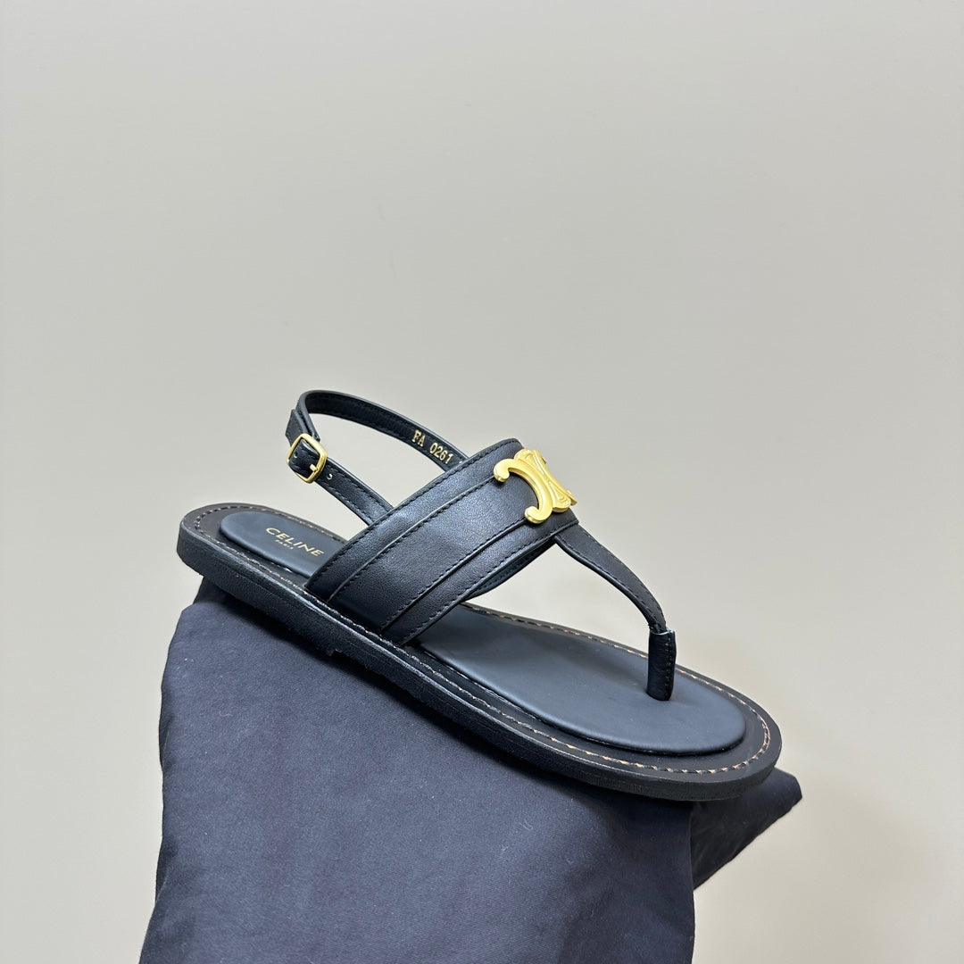 LYMPIA TRIOMPHE THONG IN CALFSKIN BLACK