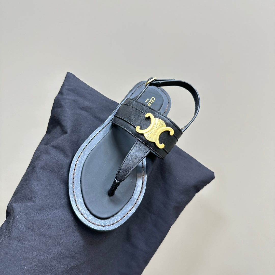 LYMPIA TRIOMPHE THONG IN CALFSKIN BLACK