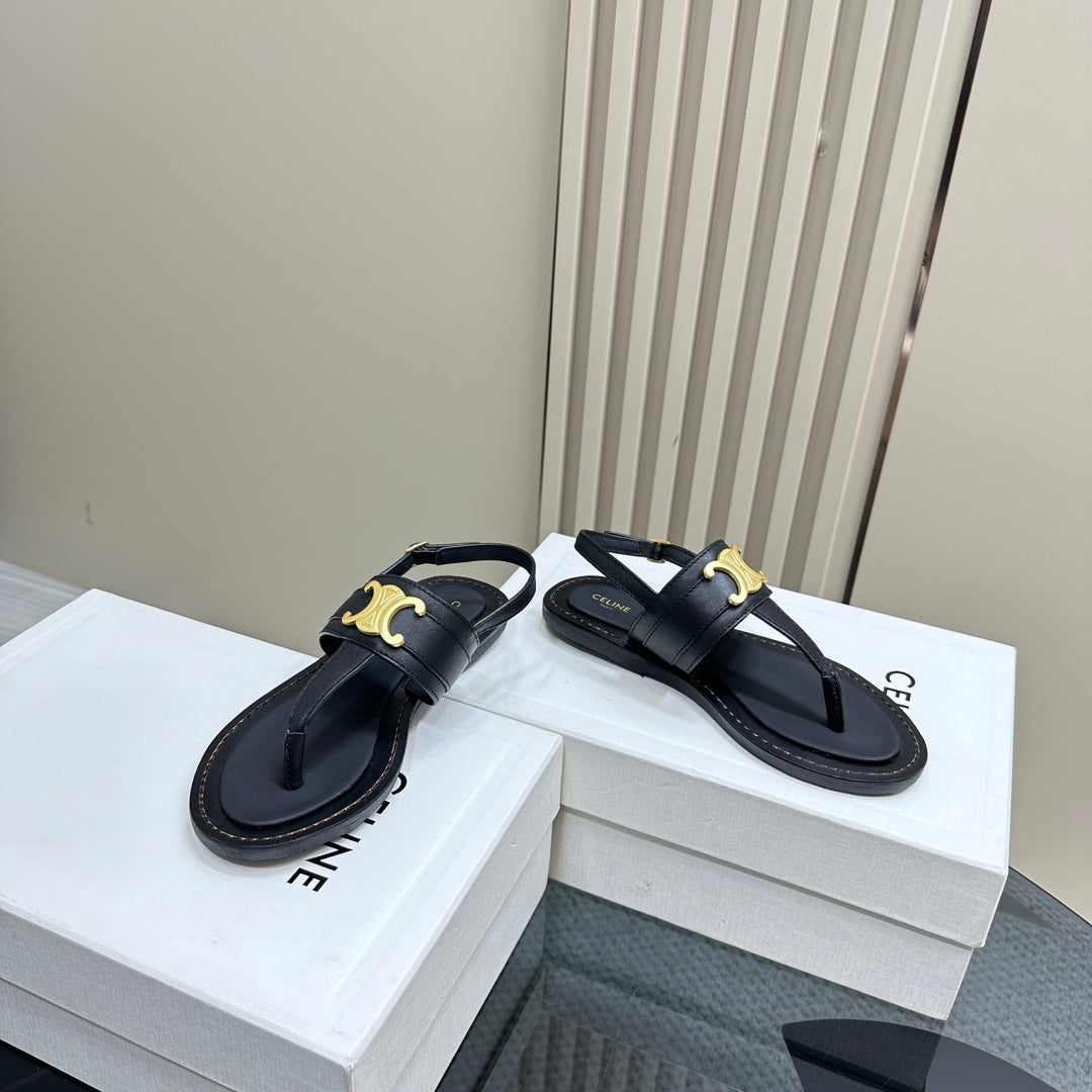 LYMPIA TRIOMPHE THONG IN CALFSKIN BLACK