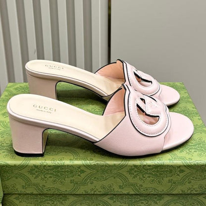 MID-HEEL 5 CM MULE IN LIGHT PINK CALFSKIN