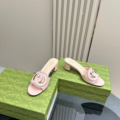 MID-HEEL 5 CM MULE IN LIGHT PINK CALFSKIN