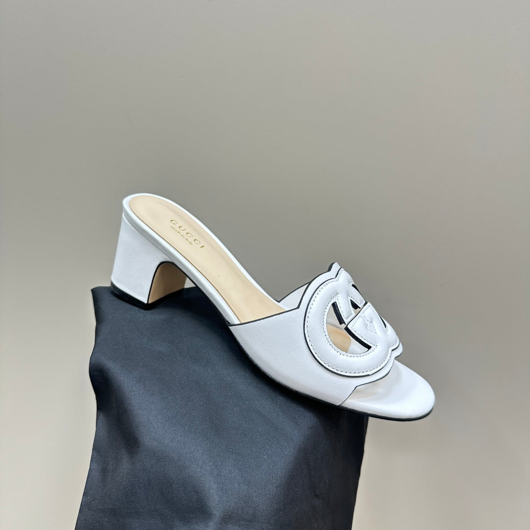MID-HEEL 5 CM MULE IN WHITE CALFSKIN