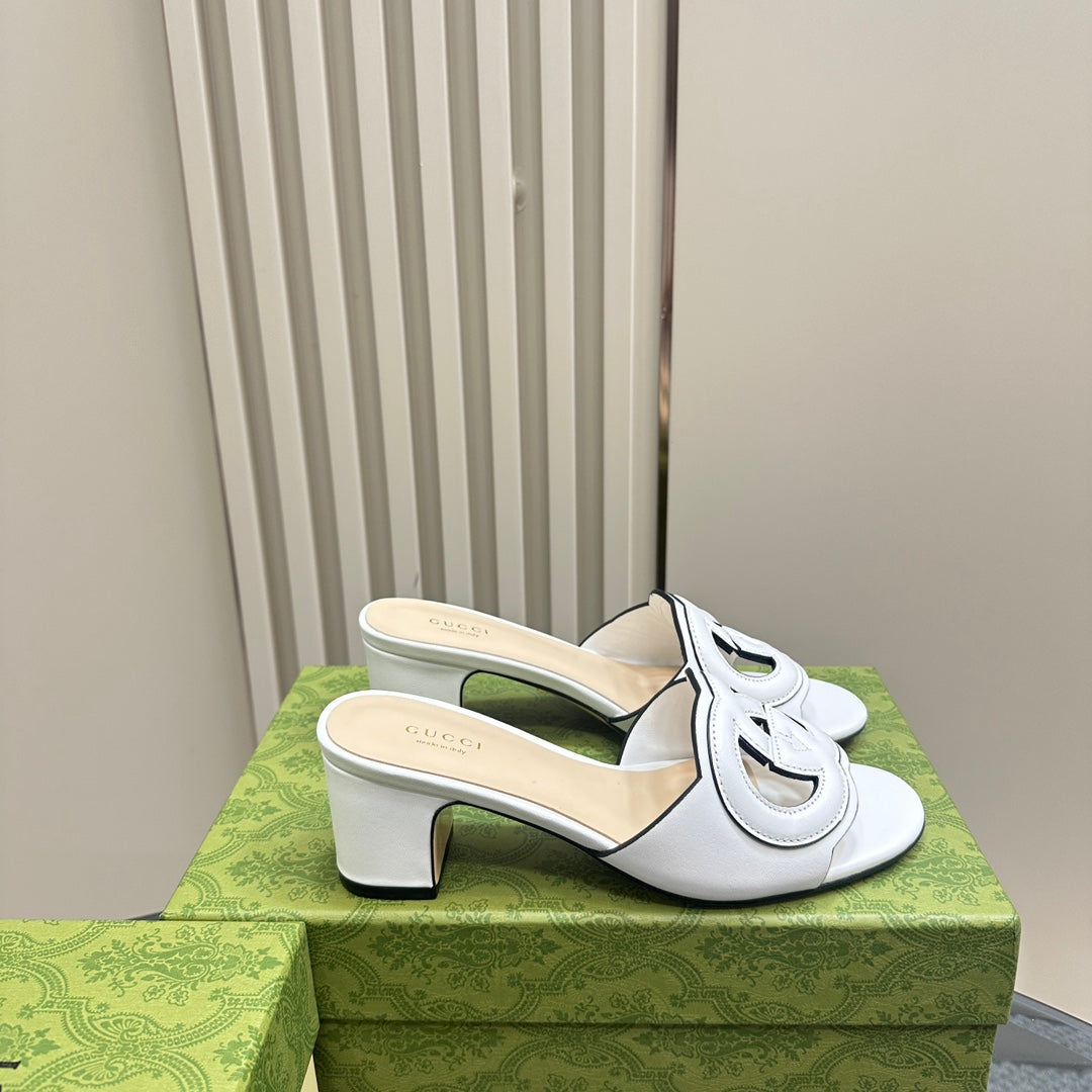 MID-HEEL 5 CM MULE IN WHITE CALFSKIN