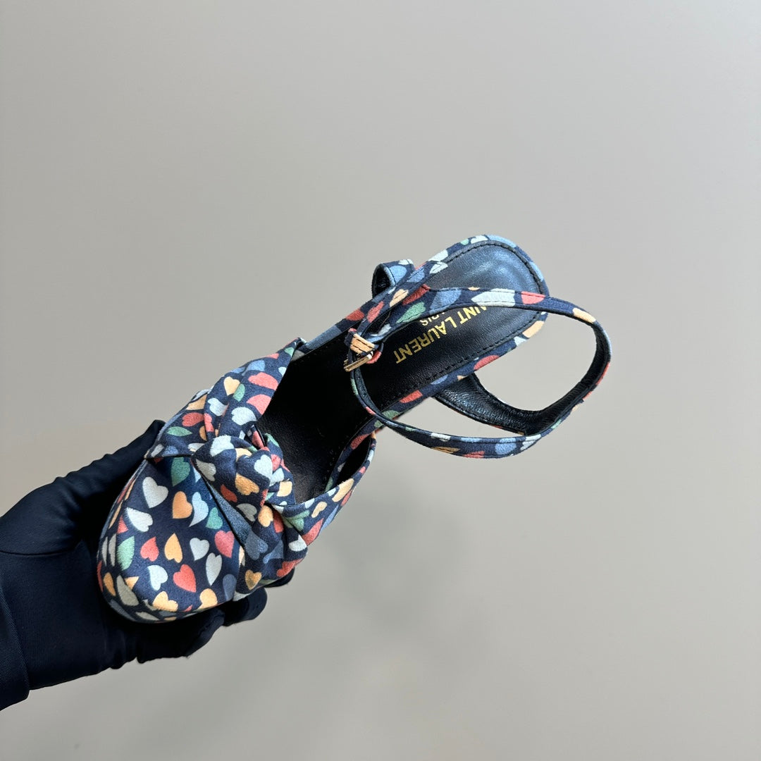 BIANCA PLATFORM SANDALS IN COLORFUL HEARTS PRINT VELVET