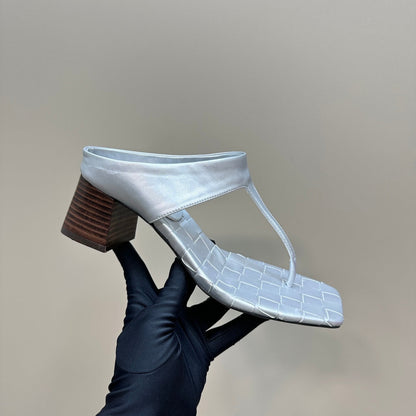 MARELLA THONG IN SILVER LEATHER WITH SIGNATURE INTRECCIATO INSOLE 55 MM