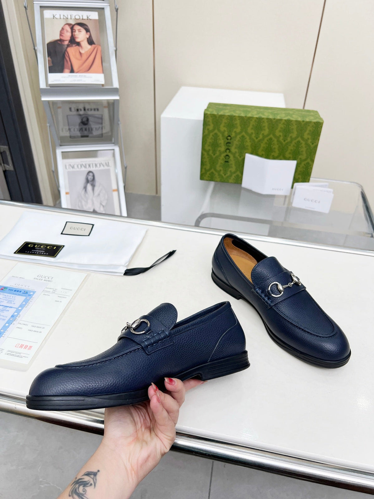 LOAFERS WITH SILVER HARDWARE IN NAVY BLUE GRAINED CALFSKIN