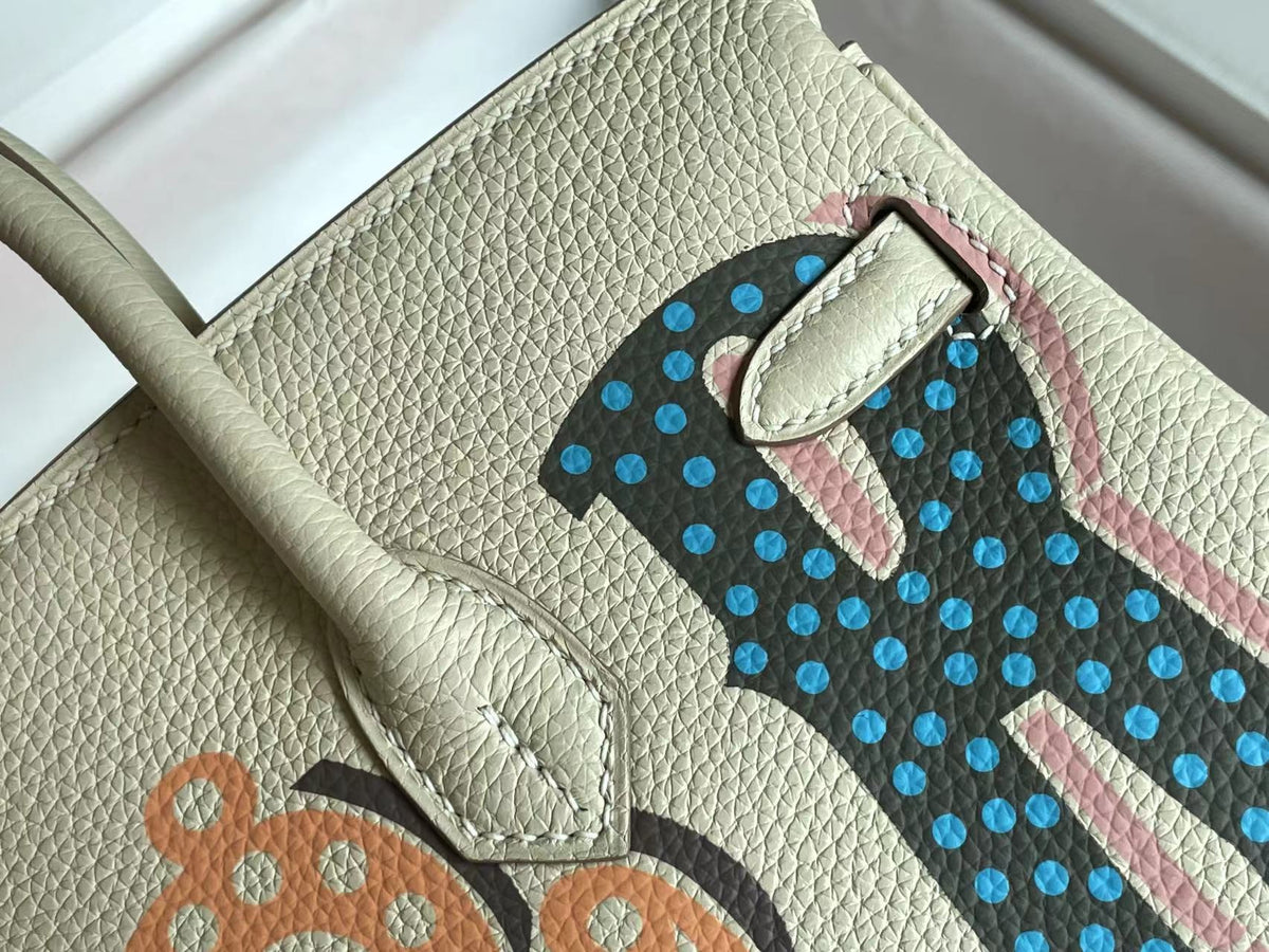BIRKIN 25 BAG IN WHITE CREAM CALFSKIN WITH COLORFUL STICKER