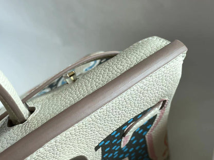 BIRKIN 25 BAG IN WHITE CREAM CALFSKIN WITH COLORFUL STICKER