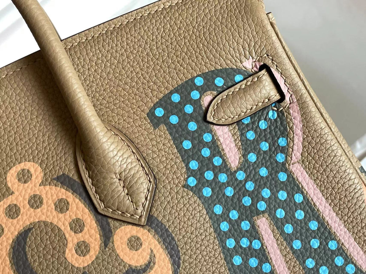 BIRKIN 25 BAG IN PEANUT BROWN CALFSKIN WITH COLORFUL STICKER
