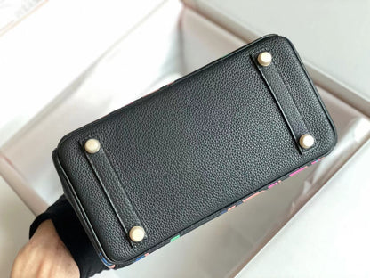 BIRKIN 25 BAG IN BLACK CALFSKIN WITH COLORFUL STICKER